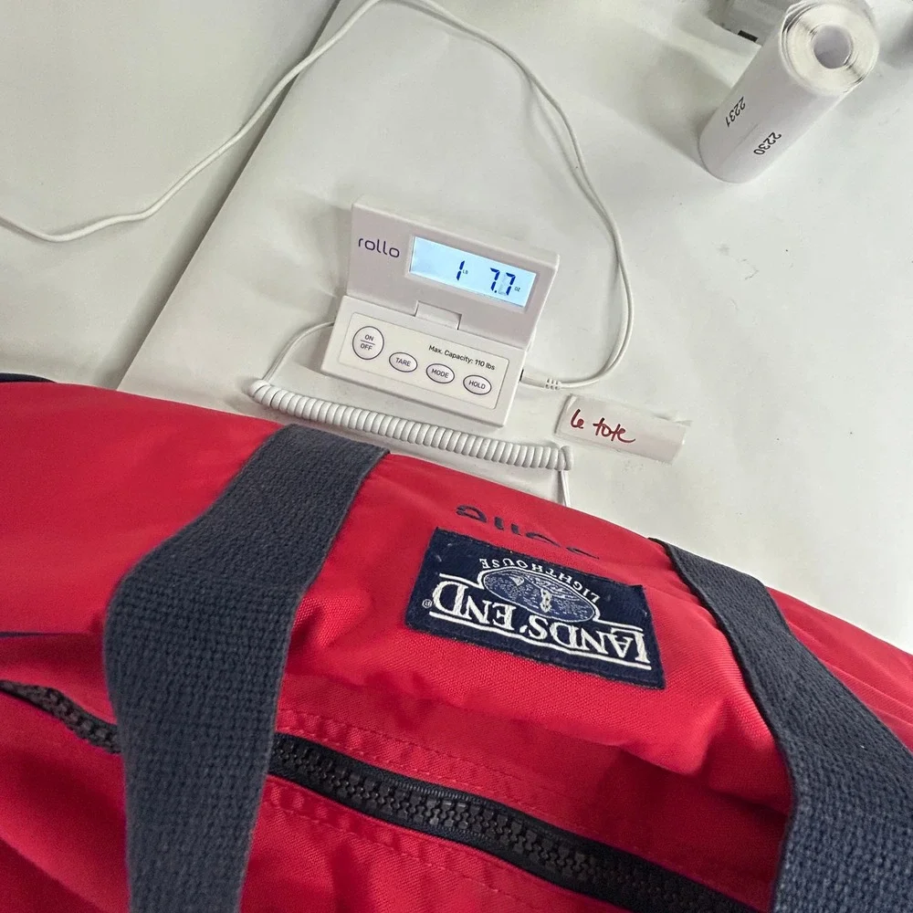 Lands' End Vintage Duffel Bag Carry-On Red Navy Blue Gorpcore Prep Made in USA
